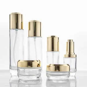 Glass Cosmetic Packaging Set with Clear Jar Bottle and Lids for Cream and Skin Care