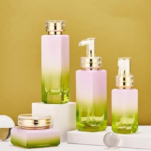Glass Cosmetic Packaging Set with Cream Jar 50g and 40ml 100ml 120ml Containers
