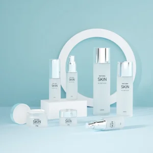 Glass Cosmetic Packaging Set with Frosted Lotion Bottles and Cream Jars