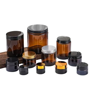Glass Cream Dispensing Bottles Model 014 with Aluminum and Plastic Cap Light-Proof Cosmetic Sample Jars