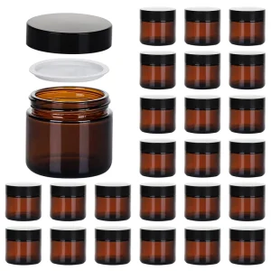 Glass Cream Jar 1oz 30ml 50ml 60ml 100ml Amber Glass Jar With Aluminum Lid Cosmetic Amber Glass Jar Small Empty With Black Lid