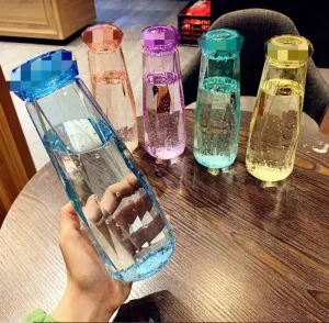Glass Drink Juice Mug Diamond Cup Creative Promotional 500ml Water Bottle Custom High Quality Colorful Glass Water Bottle