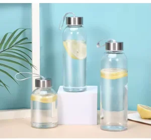 Glass Drinking Water Bottle with Stainless Steel Lid