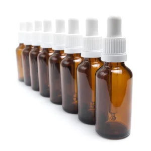 Glass Dropper Bottle with Customizable Dropper Cap and Plastic Collar for Cosmetics