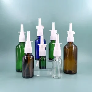 Glass Fine Mist Nasal and Throat Spray Bottle, Black, Transparent, Blue, Green, or Brown