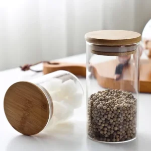 Glass Food Storage Container Set, 100g, 200g, and 500g, with Bamboo Lids