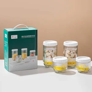 Glass Food Storage Jar Containers with Plastic Lid Candy Glass Storage Clear Glass Canning Jar with Cap
