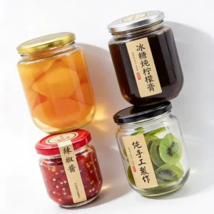 Glass Food Storage Jar with Airtight Metal Lid and Labels, Clear
