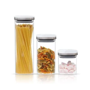 Glass Food Storage Jar with Stainless Steel Lid Reusable Airtight Kitchen Pantry Container