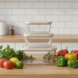Glass Food Storage Set, 3 Pieces, Vacuum-Sealed and Airtight