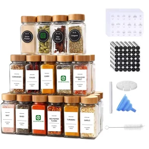 Glass Herb and Spice Jars With Acacia Wood Lids, Salt, Pepper and Seasoning Shakers