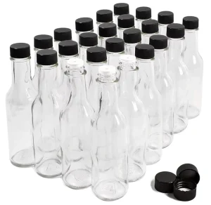 Glass Hot Sauce Bottles With Leak Proof Black Screw Caps