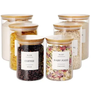 Glass Jar Set Round Spice Jar Bamboo Lid Sticker and Custom Label Home Kitchen Food Storage