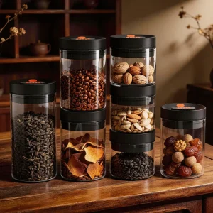 Glass Jar Set with 1,200ml Vacuum-Sealed Coffee Bean Storage Jars and Factory Customization