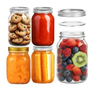 Glass Jar Supplier Wide Mouth Glass Mason Canning Jars 4oz 8oz 16 oz 32 oz Glass Storage Jars with Lids for Jam Pickle