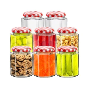 Glass Jar for Honey Clear Glass Hexagon Jar 9oz Hexagonal Spice Honey Mason Jar for Chili Spice Jelly Storage