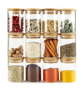 Glass Jar with Bamboo Lid 1oz 2oz 4oz 6oz Glass Containers Airtight Food Storage Canister Sets for Coffee Bean Sugar Spices A888