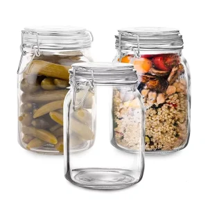 Glass Jar with Lid (1 Liter) Airtight Glass Storage Container for Food Flour Pasta Coffee Candy Dog Treats Snacks