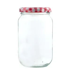 Glass Jar with Red Gingham Tinplate Canning Lids 1L 370ml for Honey Jam Jelly Sauce