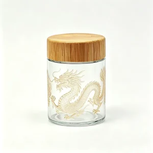 Glass Jar with Screw Lid, Child-Resistant Cap, Bamboo Wood Acacia Lid, 2oz 3oz 4oz 60ml 120ml