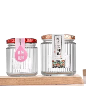 Glass Jars 150ml 200ml 280ml 380ml 500ml Metal Lid Stripe Design for Pudding Honey Yogurt Jam Bird Nest Jelly Packing