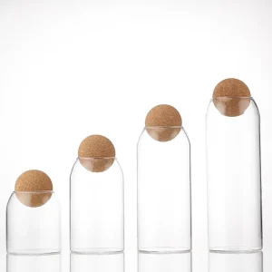 Glass Jars with Cork Ball Lid Kitchen Food Airtight Clear Storage Canisters Jar for Cookie Candy Coffee Bean Spice Sugar Rice