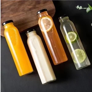 Glass Juice Beverage Bottles 250ml 330ml 500ml for Milk Tea with Metal Cap