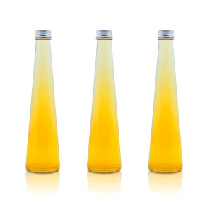 Glass Juice Bottle Conical Shape Beverage Container Clear Transparent Screw Cap Reusable Eco Friendly 250ml 330ml