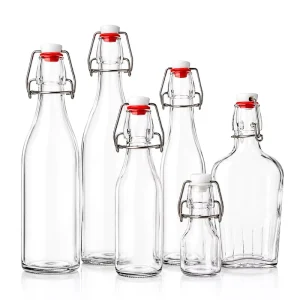 Glass Juice and Water Bottles with Top Clip Cap for Homemade Fruit Wine
