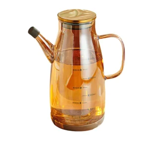 Glass Kitchen Oil Bottle with Handle, Automatic Open and Close, Oil Brush, Leak-Proof