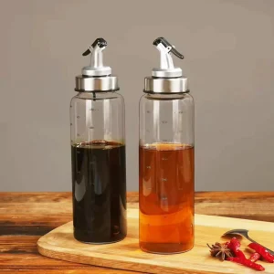 Glass Kitchen Oil and Seasoning Bottle with Lids, Portable Design
