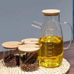 Glass Kitchen Storage Set Clear Glass Grain Spice Jar Restaurant Olive Oil Dispenser Bottle with Handle