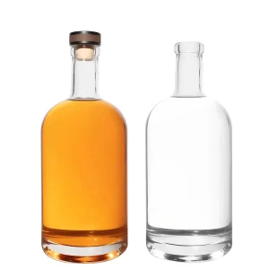 Glass Liquor Bottle Clear Empty Vodka Whiskey Gin Spirit Round Thick Bottom With Cork Custom Size 200ml 375ml 500ml 750ml 1000ml