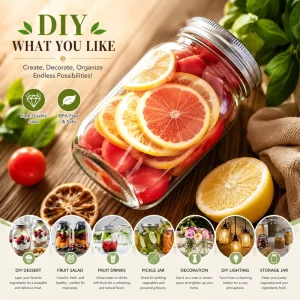 Glass Mason Canning Jar with Easy-Open Twist-Off Metal Lid for Jam, Honey, Pickles, and Food Storage