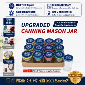 Glass Mason Canning Jar with Twist-Off Lid for Pickles, Jam, and Sauce, Factory Supply