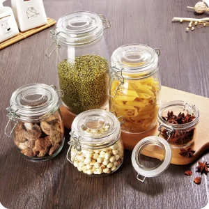 Glass Mason Jar with Airtight Lid, Steel Ring, and Sealed Food Storage Container for Fermenting, Pickling, and Canning