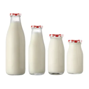 Glass Milk Bottles 1000ml 500ml 300ml 250ml 200ml with Twist-Off Tin Lid for Milk Beverage Juice
