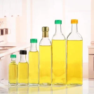 Glass Oil Bottle 250ml 500ml 1000ml Clear Square Cooking Oil for Kitchen Dispenser Glass Bottle with Lid