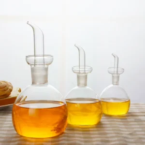 Glass Oil Bottle Dispenser with Lid for Kitchen Use Spherical Shape 125ml 250ml 500ml
