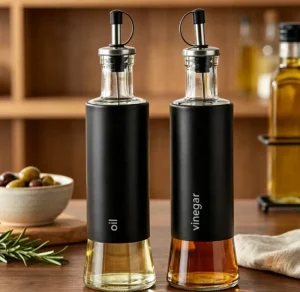 Glass Oil Bottle with Metal Coated and Glass Oil Dispenser Bottle
