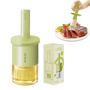 Glass Oil Dispenser Bottle with Silicone Basting Brush for Cooking, BBQ, Vinegar, and Sauce
