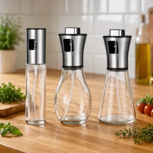 Glass Oil Mister Spray Bottle with Stainless Steel Top for BBQ Baking and Cooking