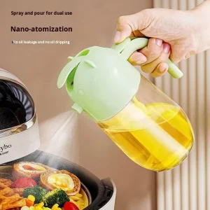 Glass Oil Spray Bottle with Dual-Use Press Atomizing Dispenser for Oil and Soy Sauce