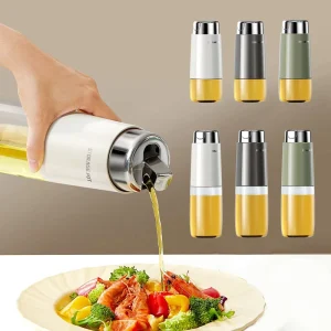 Glass Olive Oil Dispenser Bottle 280ml 9.5oz and 500ml 17oz with Auto Flip Stainless Steel Pourer