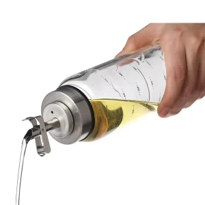 Glass Olive Oil Dispenser Bottle with Stainless Steel Pot and Measurement for Cooking Sauce Oil and Vinegar