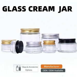Glass Packaging Cosmetic 5G 15G 30G 50G Face Cream Clear Frosted Glass Jar Glass Cream Jar for Lip Scrub Mask with Aluminum Lid