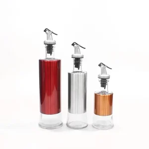 Glass Sauce Olive Oil Bottles With Stainless Steel Cover and Pouring Spouts