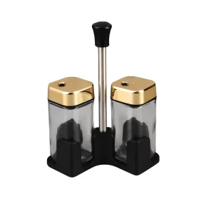 Glass Seasoning Jar Set with Adjustable Lids and Base 2/4-Piece Kitchen Storage Containers for Salt Pepper and Spices