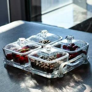 Glass Snack Plate and Candy Bowl Set with Tray