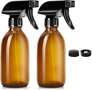 Glass Spray Bottle 250 ml Amber Empty Refillable Sprayer Container for Cleaning Product Essential Oil with Lids and Trigger